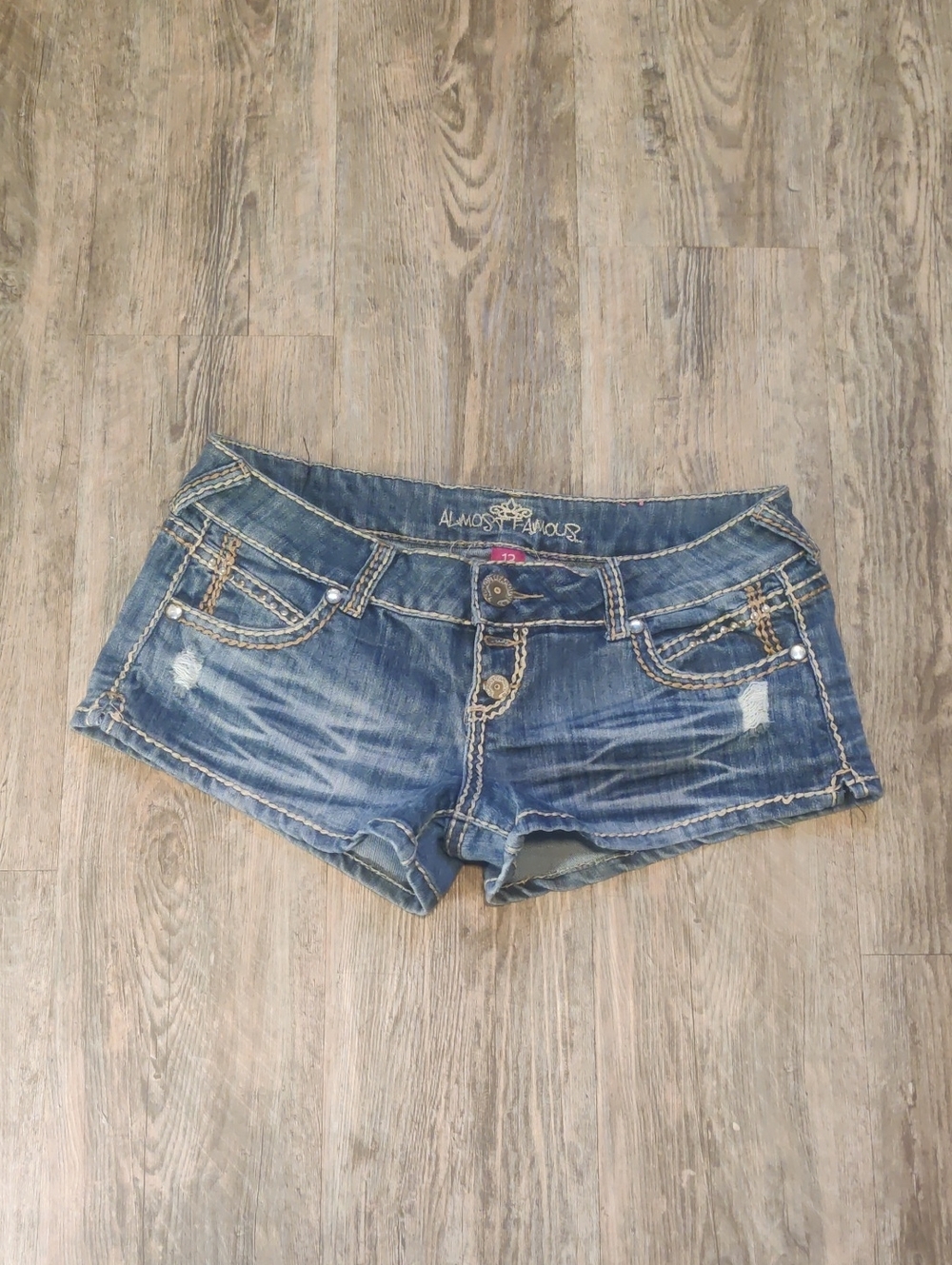 Almost Famous Denim Low-Rise Distressed Jean Shorts - Blue